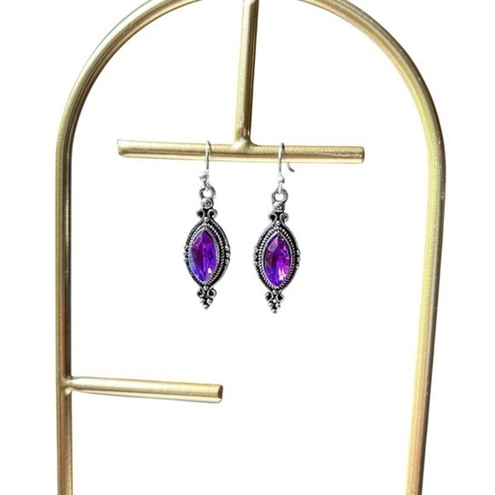 New Silver Amethyst Dangle Earrings
